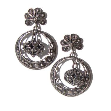 Vintage 50s Sterling Silver Hoops Spanish Filigree Earrings – Softouch Clips 