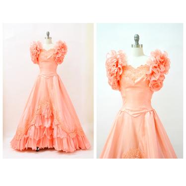 Vintage 80s Peach Pink Prom Dress Ball Gown Size XXS XS // Southern Bell 80s Party Dress Pink Dress Glinda Princess Costume Barbie Dress 