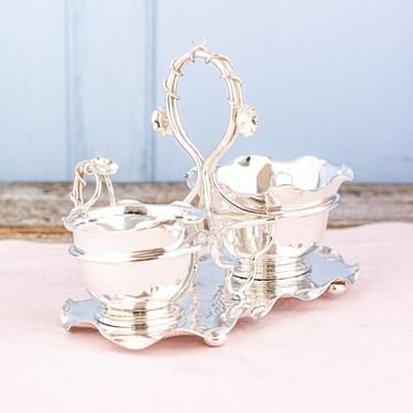 Antique Silverplate Art Nouveau Cream and Sugar Set with Caddy