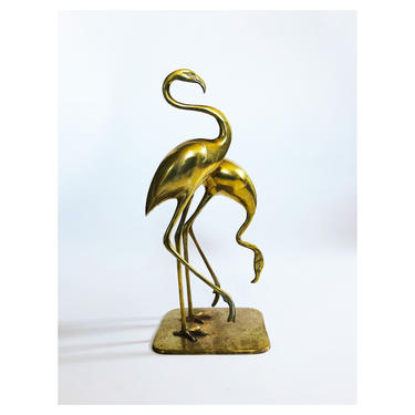 Large Vintage Brass Flamingos Sculpture 