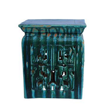 Chinese Ceramic Square Turquoise Green RuYi Garden Stand Table ws413S