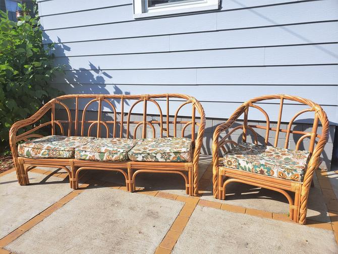 Free Vintage 2pc Pole Rattan Patio Furniture Set Boho Wicker Couch Chair With Cushions From Savage Cactus Co Of Minneapolis Mn Attic - Antique Bamboo Porch Furniture
