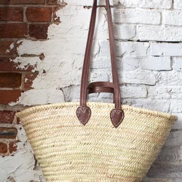 Woven Palm Dual Leather Handle Tote Bag