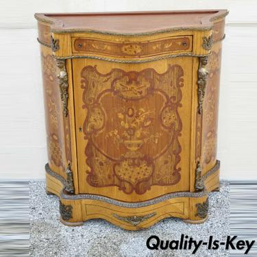 French Louis XV Bronze Ormolu Satinwood Inlay Commode Sideboard Bombe Cabinet