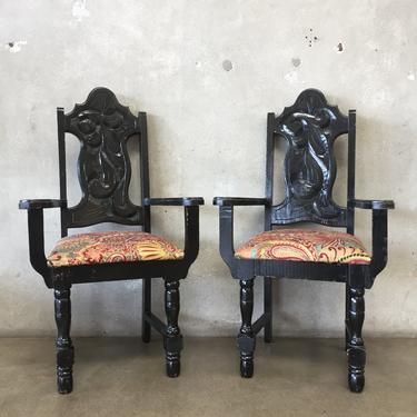 Vintage Hand Carved Hard Wood Chairs