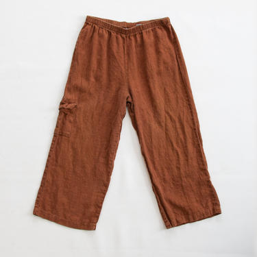 Herdoila Pants — vintage linen culottes / 90s cropped brown wide leg lounge pants / medium minimalist elastic waist relaxed fit capris by fieldery