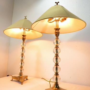VTG Brass Lucite FREDERICK COOPER TABLE LAMP PAIR Chinoiserie HOLLYWOOD REGENCY