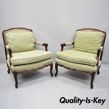 Pair of Vintage French Country Louis XV Style Mahogany Bergere Chairs Armchairs