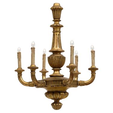 French Antique Gold Leafed Wood Chandelier