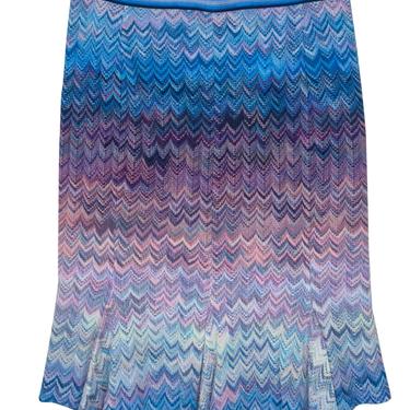 Missoni - Blue &amp; Purple Scalloped Midi Knit Skirt w/ Pleats Sz 6