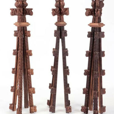 Antique Spires, Carved Oak, Set of Three 3 Gothic Style C, Lighting, 1900's!