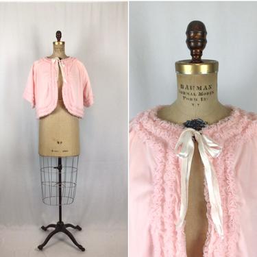 Vintage 50s bed jacket | Vintage pink ruffle bed jacket | 1950s Loungewear robe 
