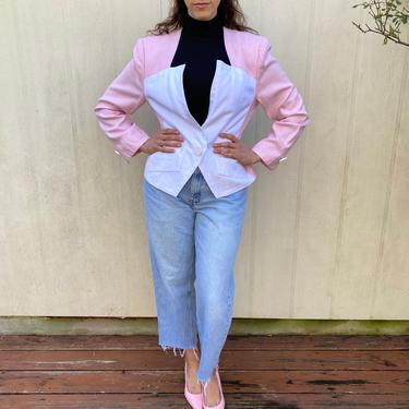 Vintage 80s Givenchy Pink and white Double breasted Cropped Jacket Blazer S M 