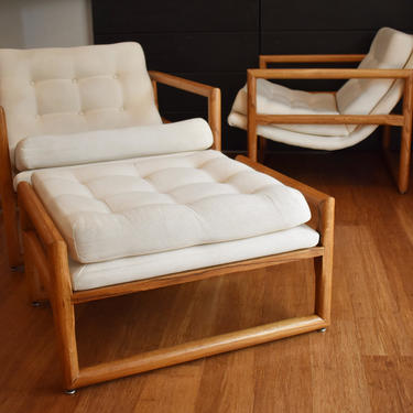 Pair of Milo Baughman for Thayer Coggin scoop chairs w/matching ottoman 