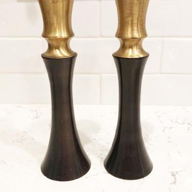 A Pair of Vintage Two Tone Tall Brass Taper Candle Stick Holder Made In India by LeChalet