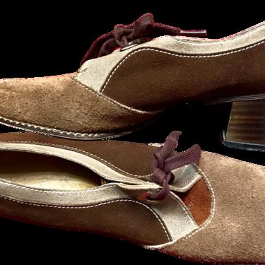60’s Adorable Suede Oxfords with Heels and Ties by Personality