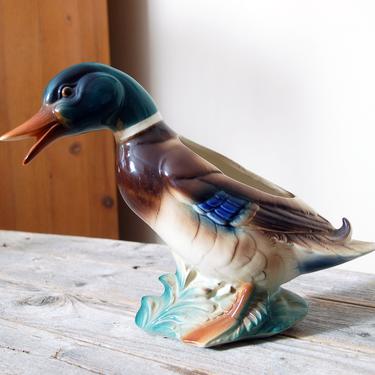 Vintage duck planter / Royal Copley mallard duck planter / ceramic duck figurine / mid century decor / cabin decor 