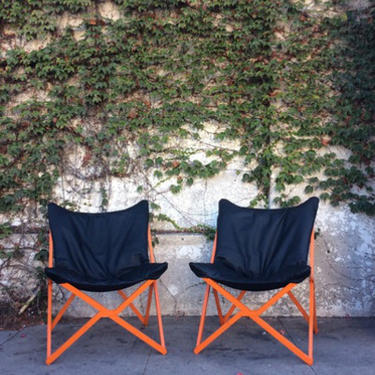 Mid Century Orange and Black Retro Butterfly Chair