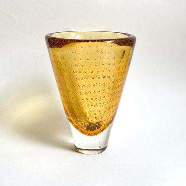 Vintage Carl Erickson Yellow Sommerso Bullicante Glass Vase, 1950s MCM Modernism 