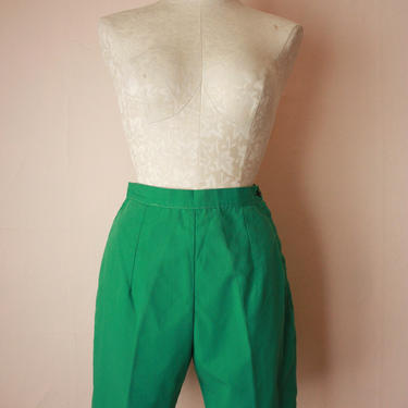 50s 60s Kelly Green Side Zip Shorts High Waisted Size XS / S 