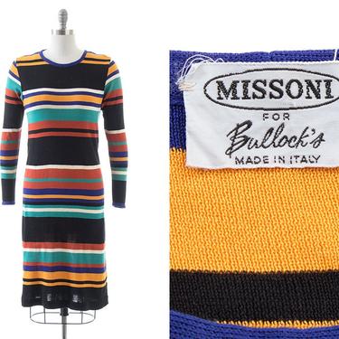 Vintage 1960s 1970s MISSONI Dress | 60s 70s Striped Knit Wool Jersey Long Sleeve Shift Dress (small/medium) 