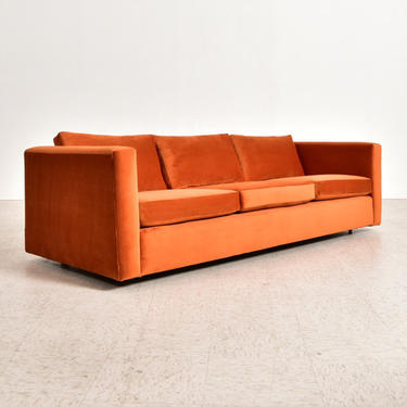 Orange Velvet 1970’s Boxy Sofa 