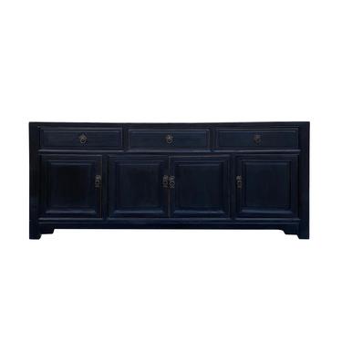 Chinese Distressed Black Lacquer Low TV Console Table Cabinet cs7193E 