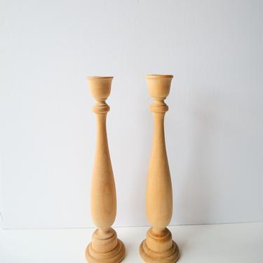 Set of Two Raw Wood Taper Candlestick Holders / Wooden Candle Holder 