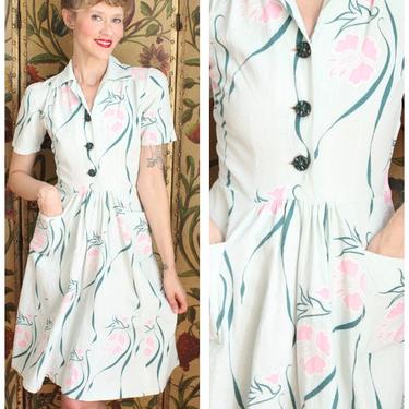 Early 1940s Dress // Soft Rose Pique Dress // vintage 40s dress 