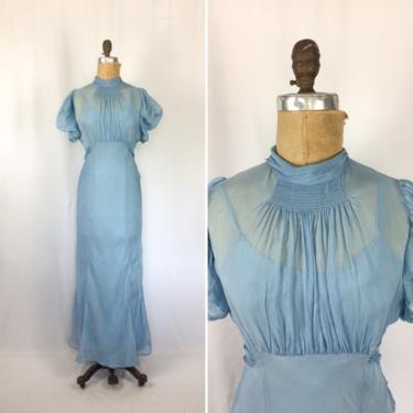 Vintage 30s evening dress | Vintage china blue crepe evening gown | 1930s long sky blue party dress 