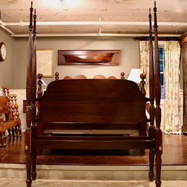 Federal Tall Post Bed in Mahogany, Reeded Posts with Feather &amp; Eagle Carving. Original Posts Circa 1810, Resized to Queen