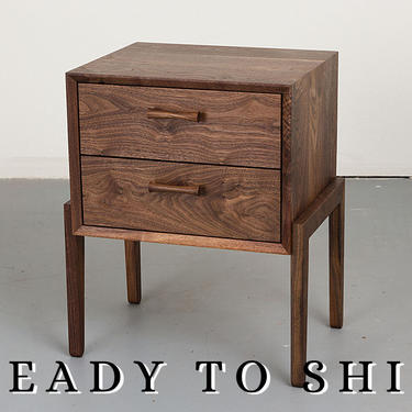 Walnut Nightstand with Two Drawers // Mid Century Modern Bedside Tables 