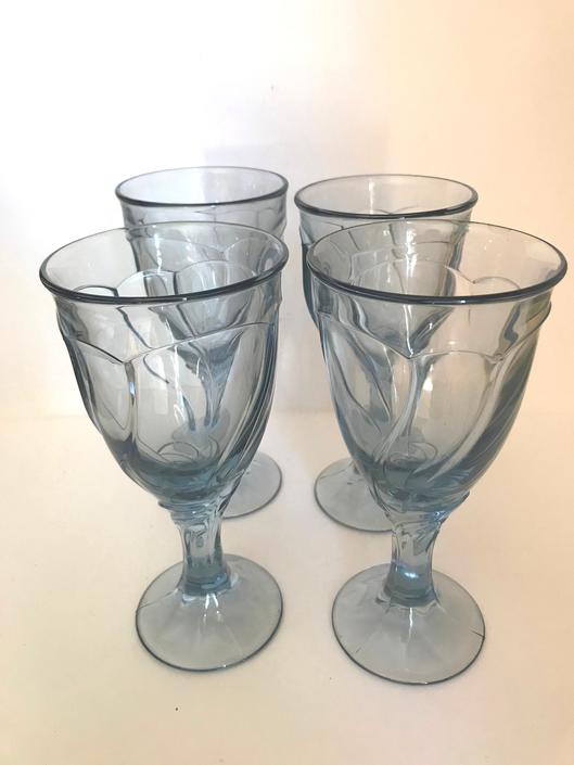 Vintage Nice Condition- Hard to find! 2 Noritake Sweet Swirl  Blue Wine Goblets or Wine Glasses