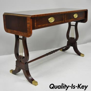 Baker Banded Mahogany Dropleaf Hall or Sofa Table Lyre Base Ends 2 Drawers