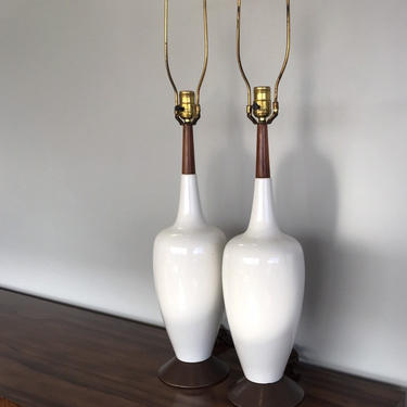 Pair of Mid Century White table lamps 
