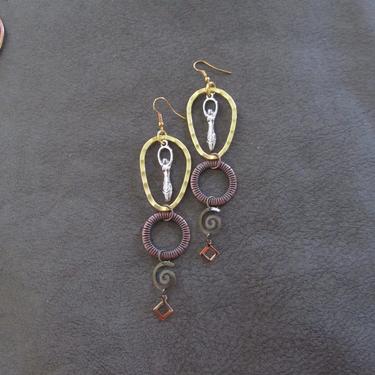 Long celestial earrings, Large bold statement earrings, unique modern earrings, ethnic earrings, mixed metal earrings, exotic hippie goddess 