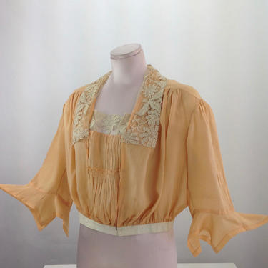 Edwardian Silk Blouse / Beautiful Webbed Lace Collar Detail / MUSEUM QUALITY / Womens Size Medium 