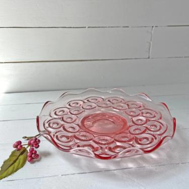 Vintage L.E. Smith Pink Glass Moon And Stars Small Serving Tray // Pink Glass Candy Dish, Pedestal Dish, Catch All // Perfect Gift 