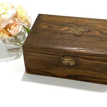 Antique Metal Lined Wood Humidor Box with Brass Accents 