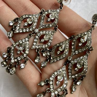 Ben Amun Art Deco Silver & Crystal Chandelier Earrings