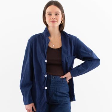 Vintage True Blue Chore Jacket | Unisex Lightweight Round Three Pocket | Cotton French Style Coat Blazer | S| 