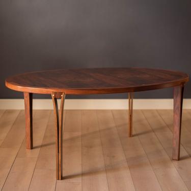 Vintage Danish Rosewood and Brass Oval Extension Dining Table 