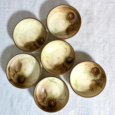 6 Vintage, Hand Painted, Nippon Porcelain Salt or Nut Bowls, Individual Salt Cellars - Chestnut, Thanksgiving, Fall or Autumn Table Serving 