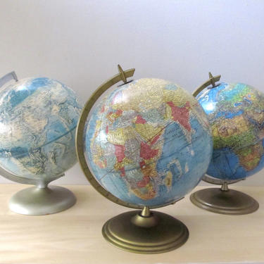 crams imperial topographic world globe gold metal stand 