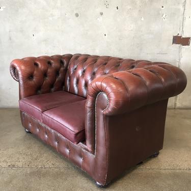 Vintage Ox Blood Leather Chesterfield Loveseat