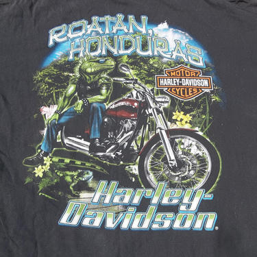 Harley Davidson T-shirt Roatan  Honduras Lizard Biker Legendary Huge Logo Distressed Faded Black Grunge Biker Clothing Collectors Large 