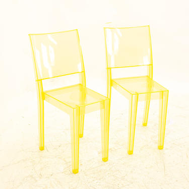 Philippe Starck for Kartell La Marie Mid Century Yellow Acrylic Dining Chairs - Pair - mcm 