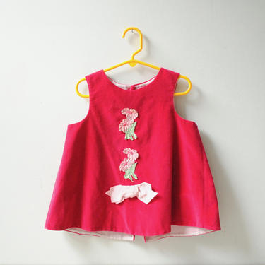 Vintage Pink Velvet Toddler Dress, Size 3T-4T Toddler Dress, Spring Dress, Pink Flower Dress with Bow 