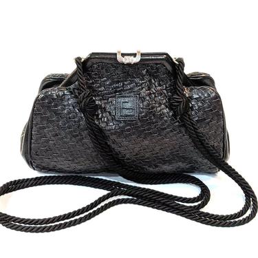 NEW! Fendi Black Woven Leather Crossbody Bag Vintage 
