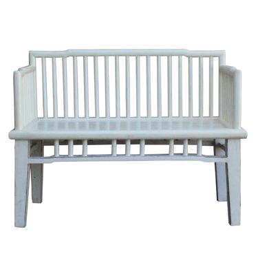 Distressed White Lacquer Bar Panel Double Seat Bench cs4452S